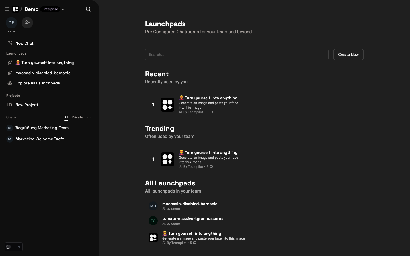 The Launchpads gallery showing Recent, Trending, and All Launchpads